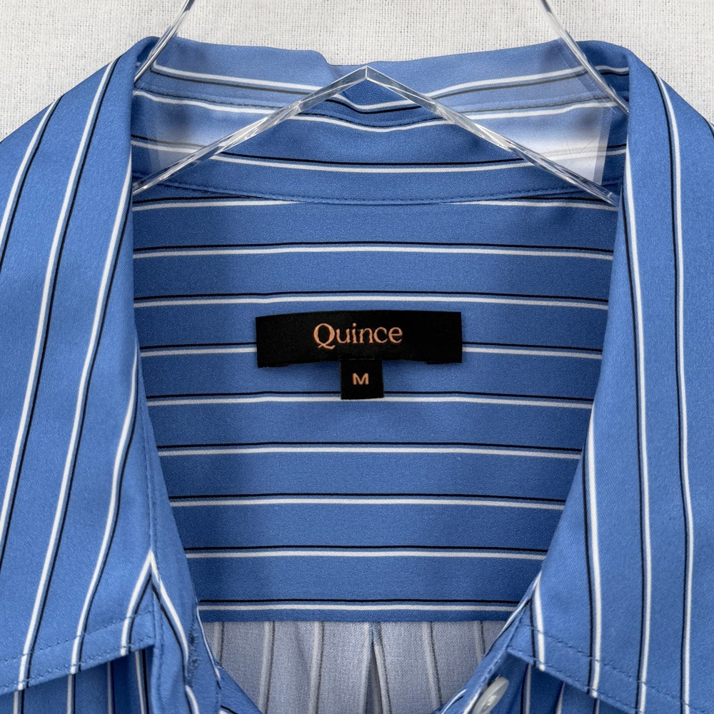QUINCE Washable Stretch Silk Blouse Women Medium Blue Striped Lapis Horizon - Picture 11 of 16
